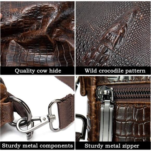 Leather Flap Messenger Bag for Men Small Crossbody Shoulder Bag,Novelty Embossed - Picture 3 of 8